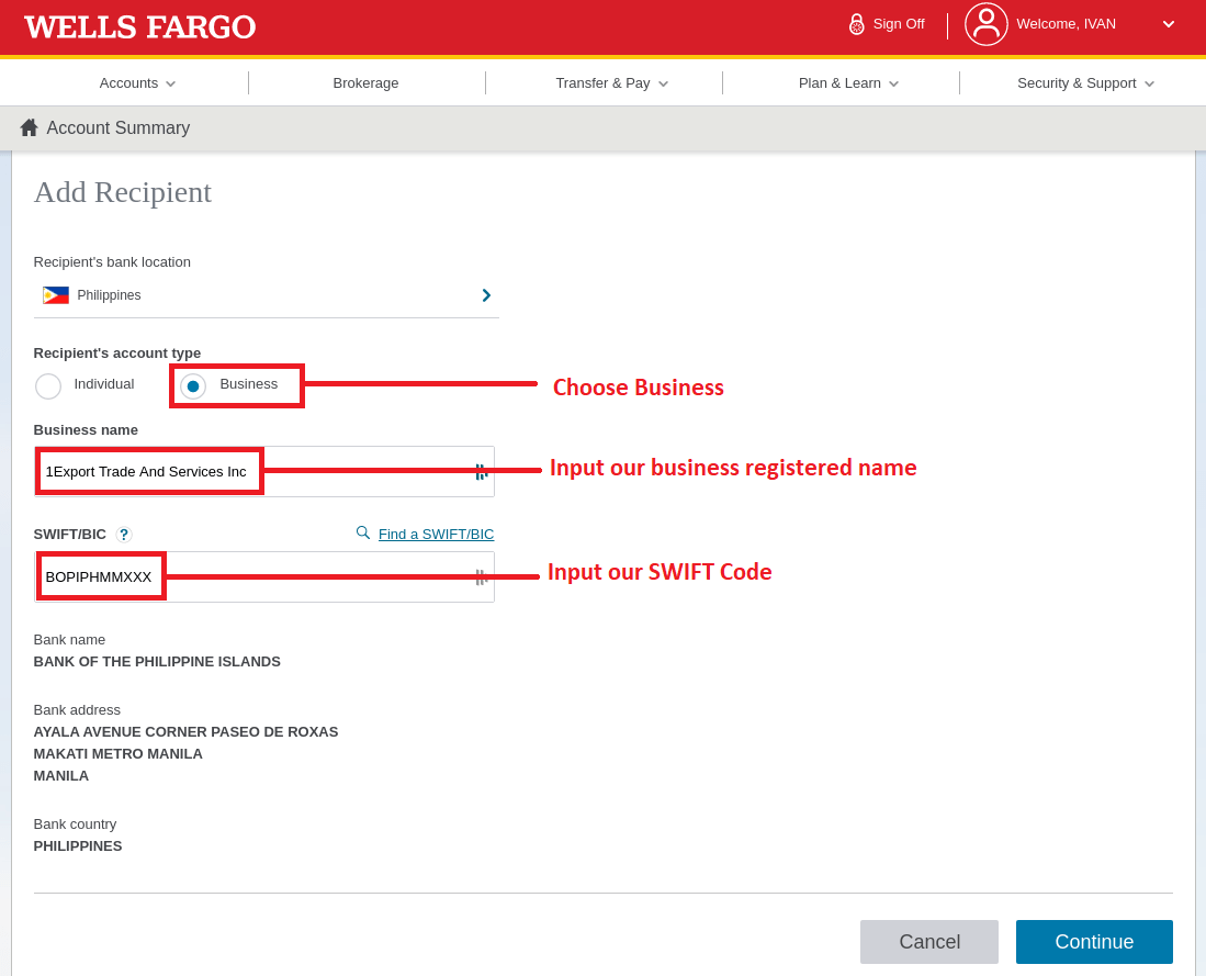 Cross Border Payment: How to use Wire Transfer using Wells Fargo bank