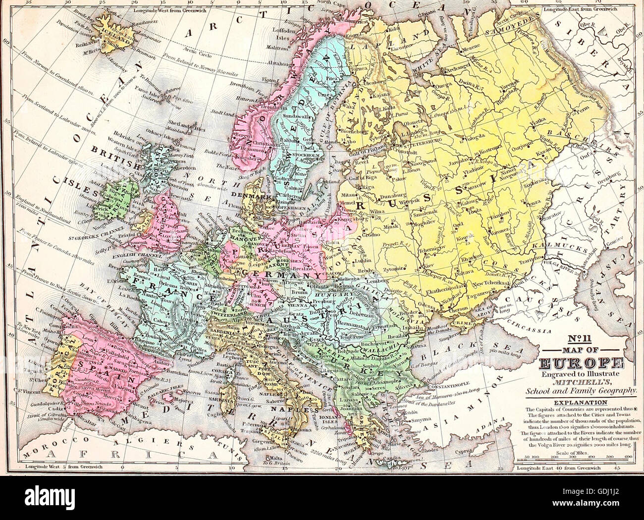 Map of Europe, circa 1860 Stock Photo Alamy