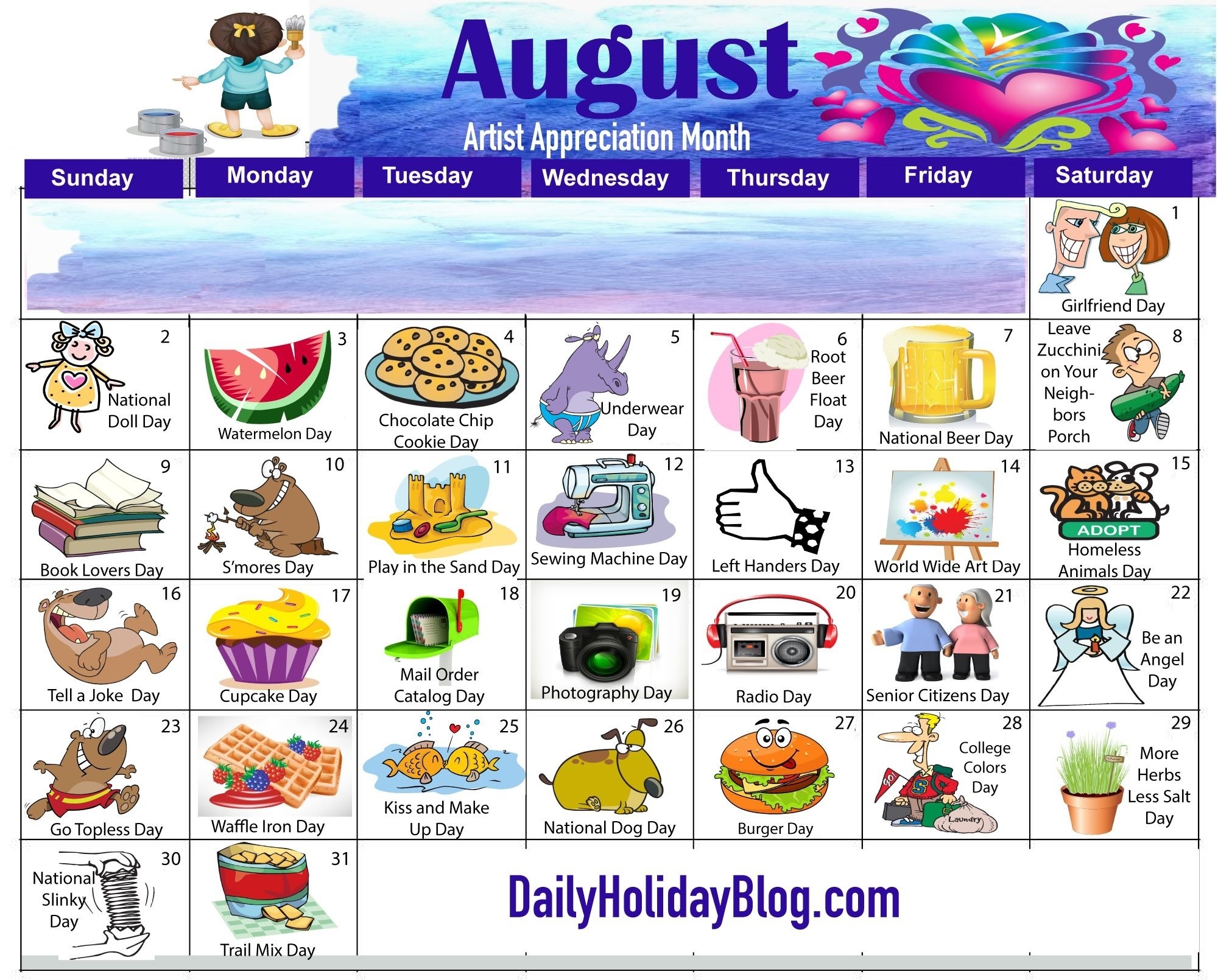 Year Calendar Of National Days Month Calendar Printable