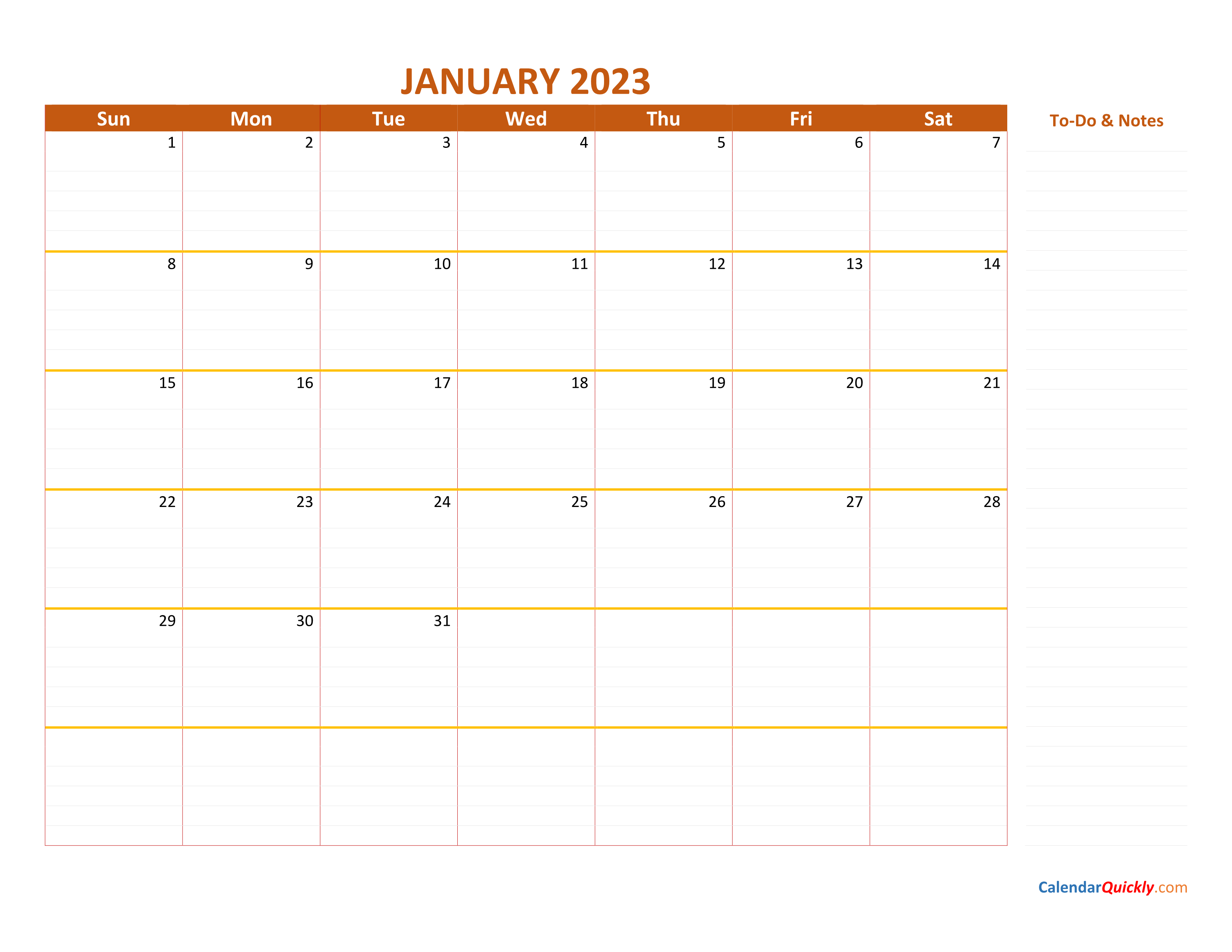 2023 calendar quarterly printable Monthly 2023 Calendar Calendar Quickly