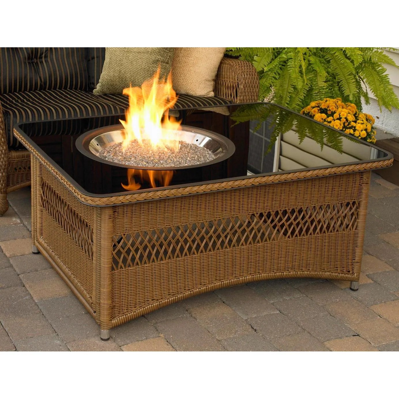 Outdoor GreatRoom Company Naples 48 Inch Propane Fire Pit Coffee Table With Black Glass Top