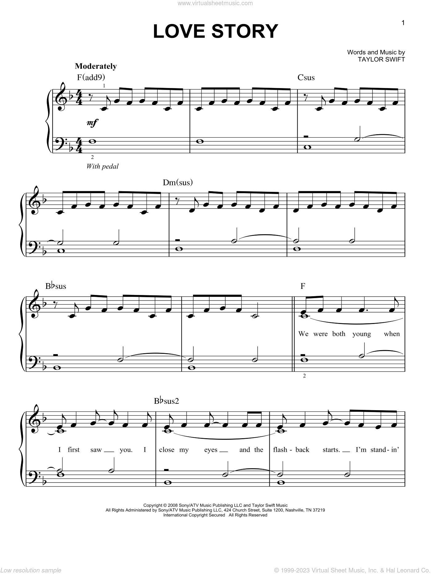 Swift Love Story, (easy) sheet music for piano solo [PDF]