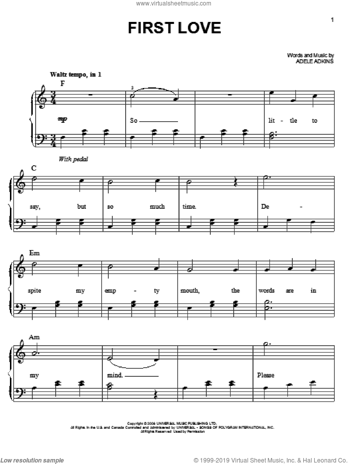 Adele First Love sheet music for piano solo [PDFinteractive]