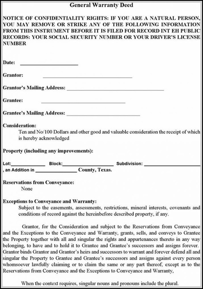 Blank Warranty Deed Form Texas