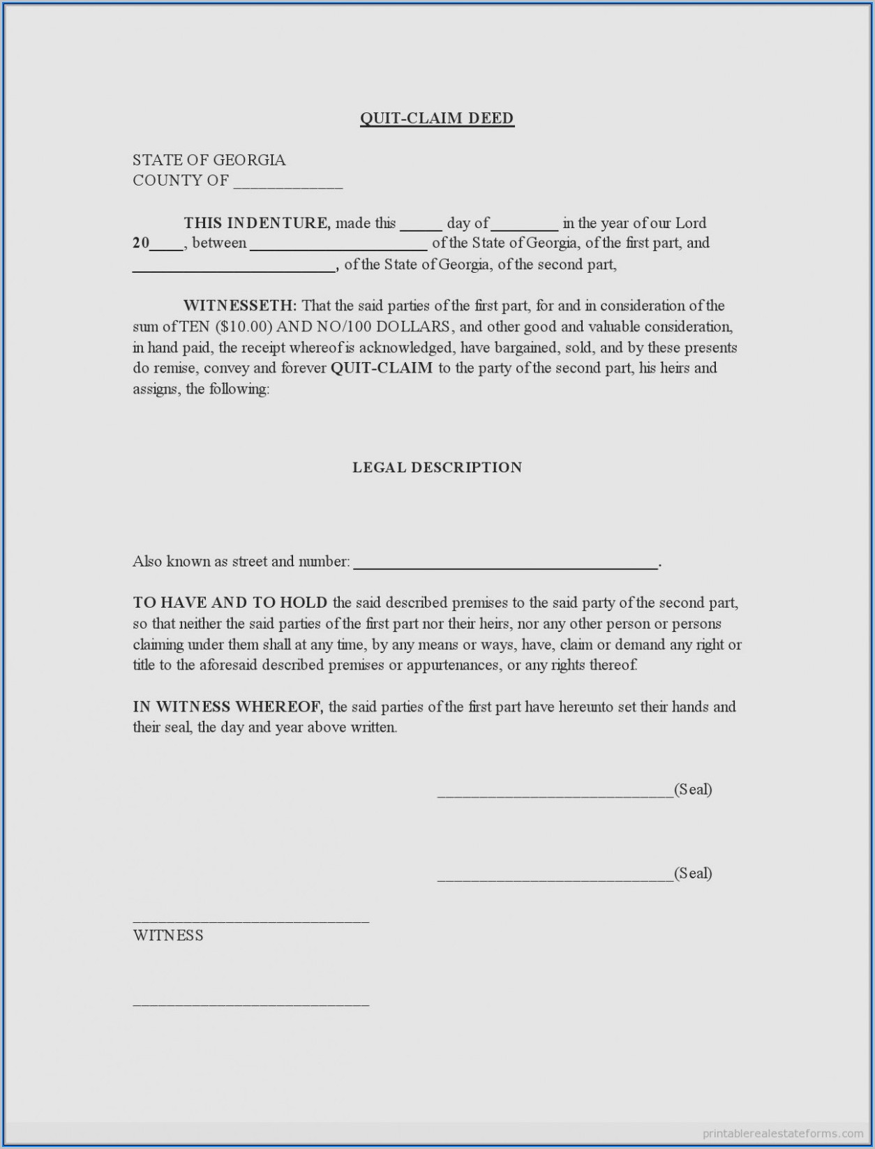 Blank Quit Claim Deed Form Georgia