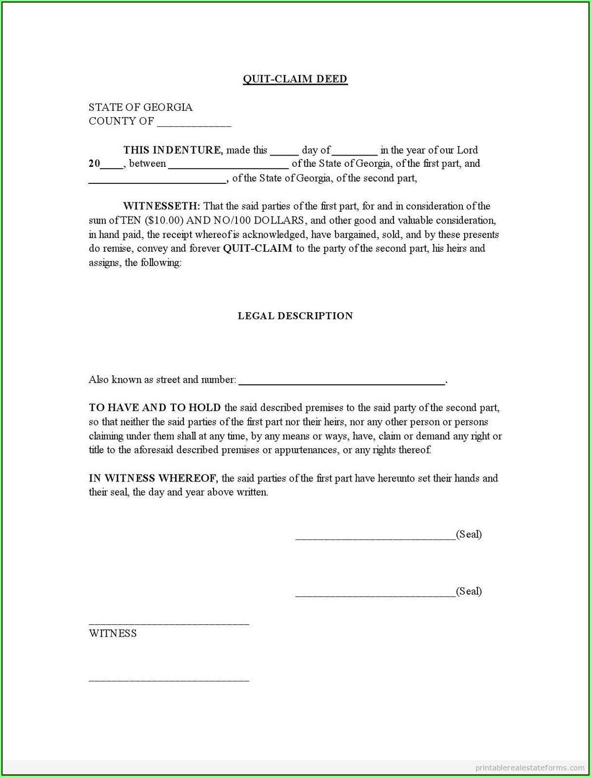 Blank Warranty Deed Form Georgia