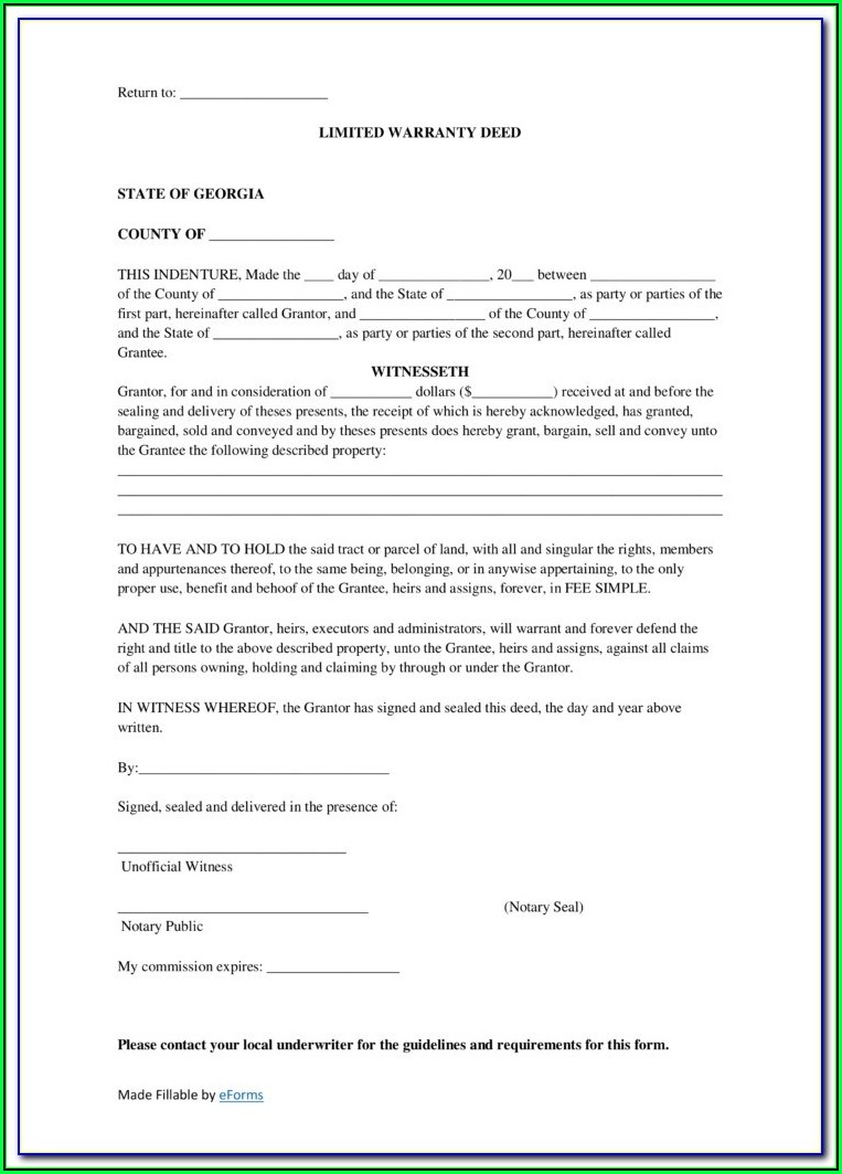 Free Warranty Deed Form Georgia