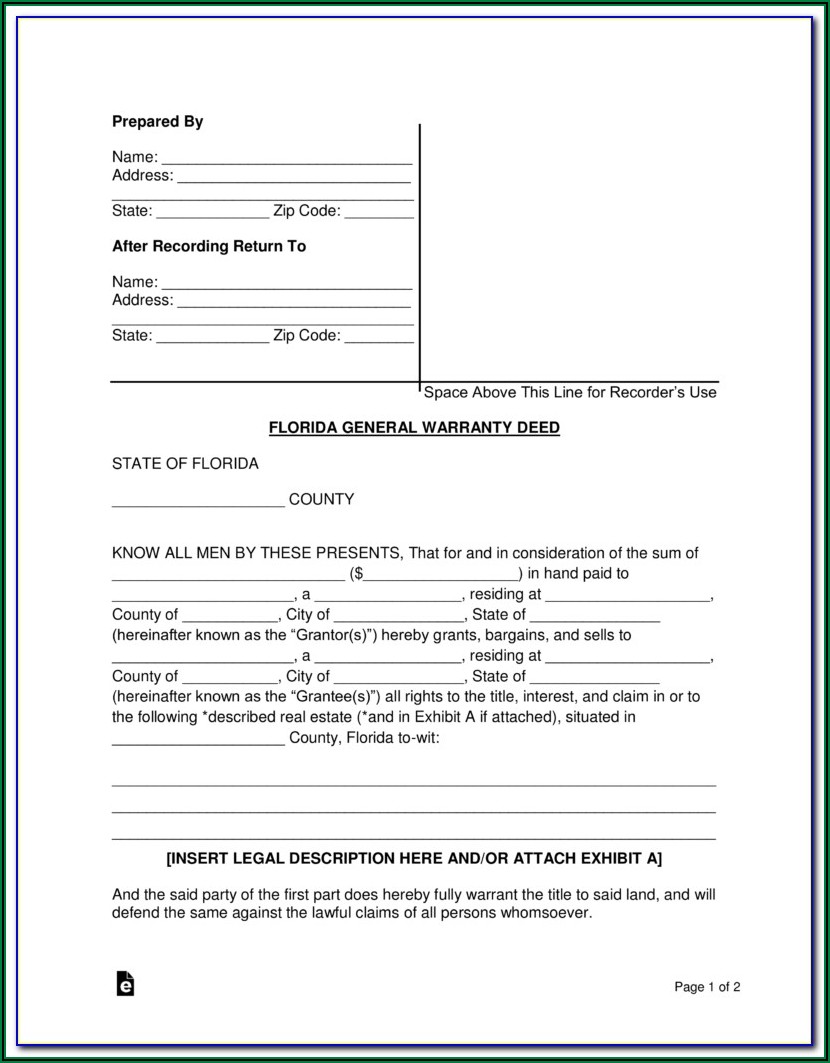 Blank Warranty Deed Form Florida