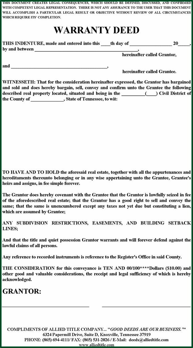 Blank Warranty Deed Form Tennessee