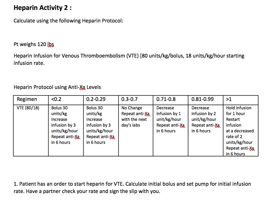 Solved Heparin Activity 2: Calculate using the following | Chegg.com