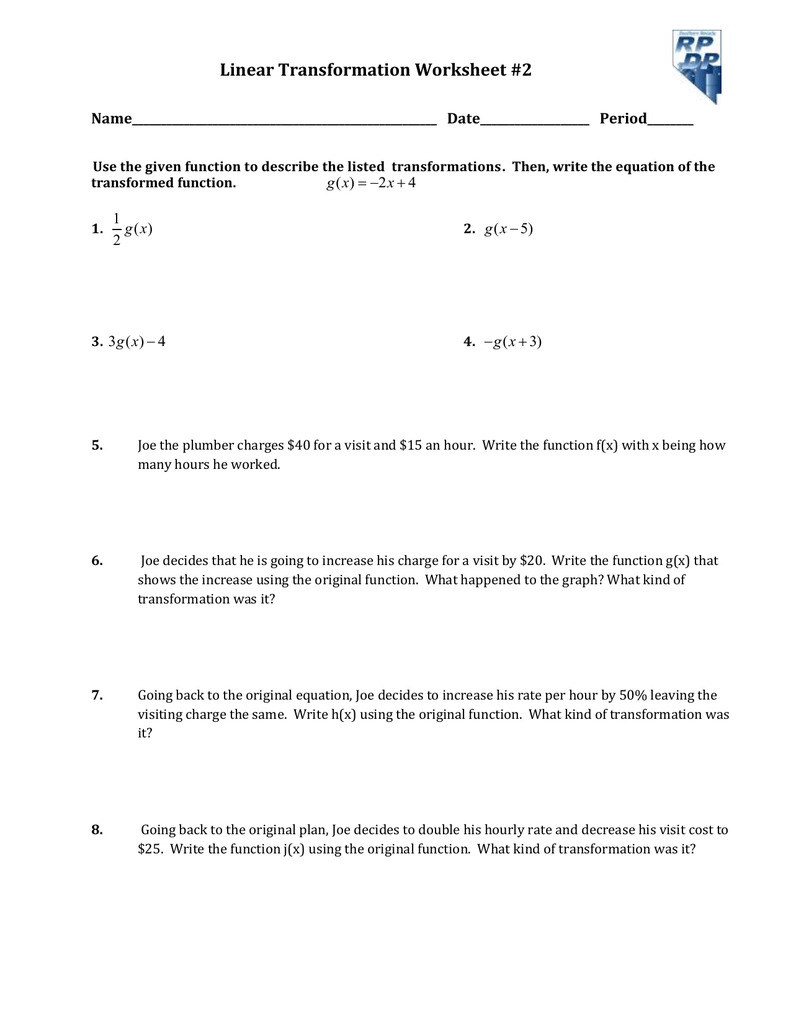 Linear Transformations Worksheet - Printable Word Searches