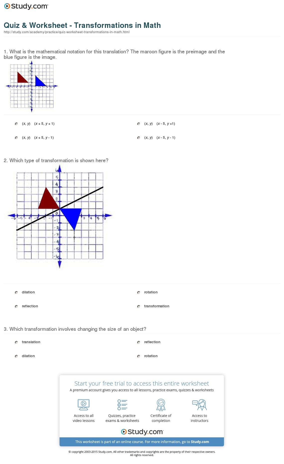 Linear Transformations Worksheets