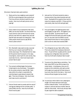 Long Division Word Problems Worksheet/Printable with Answer Key | TPT