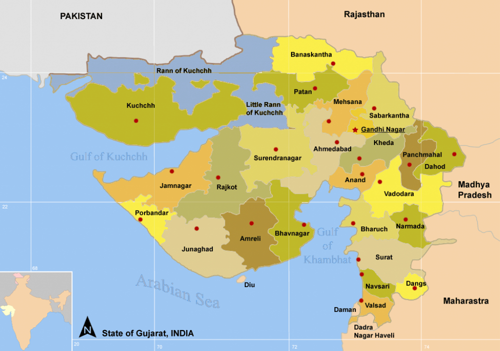 Map Of Gujarat State District Wise Printable Map