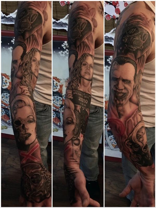 Black and Grey Horror Movie Sleeve by Joshua Nordstrom Tattoos