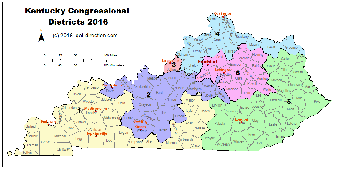 Map of Kentucky Congressional Districts 2016