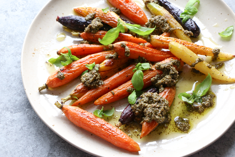 Roasted Carrots with Pesto! Sometimes, you don't need to do anything fancy to have a delicious meal. See my post for my best tips! 