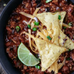 Instant Pot Beef Chili. Filled with ground beef, onions and three types of beans, this chili is sure to be a winner for dinner!