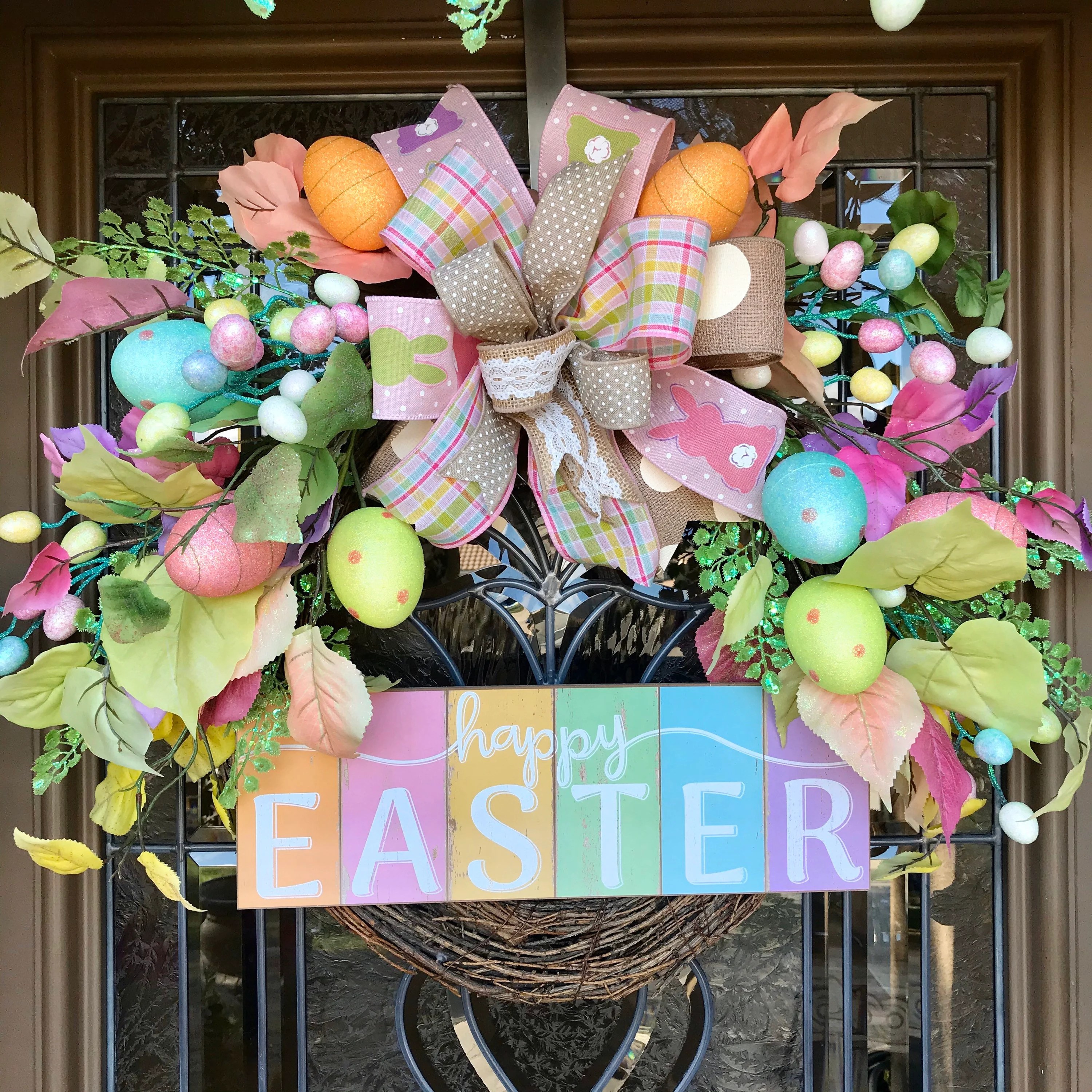 Easter Garland and Wreath Set, Spring Door Decor, Easter Front Door