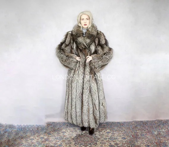 Size L Xl Vintage Silver Fox Fur Coat