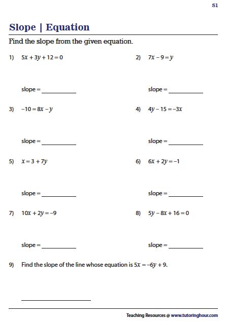 Algebra Worksheets Slope Math