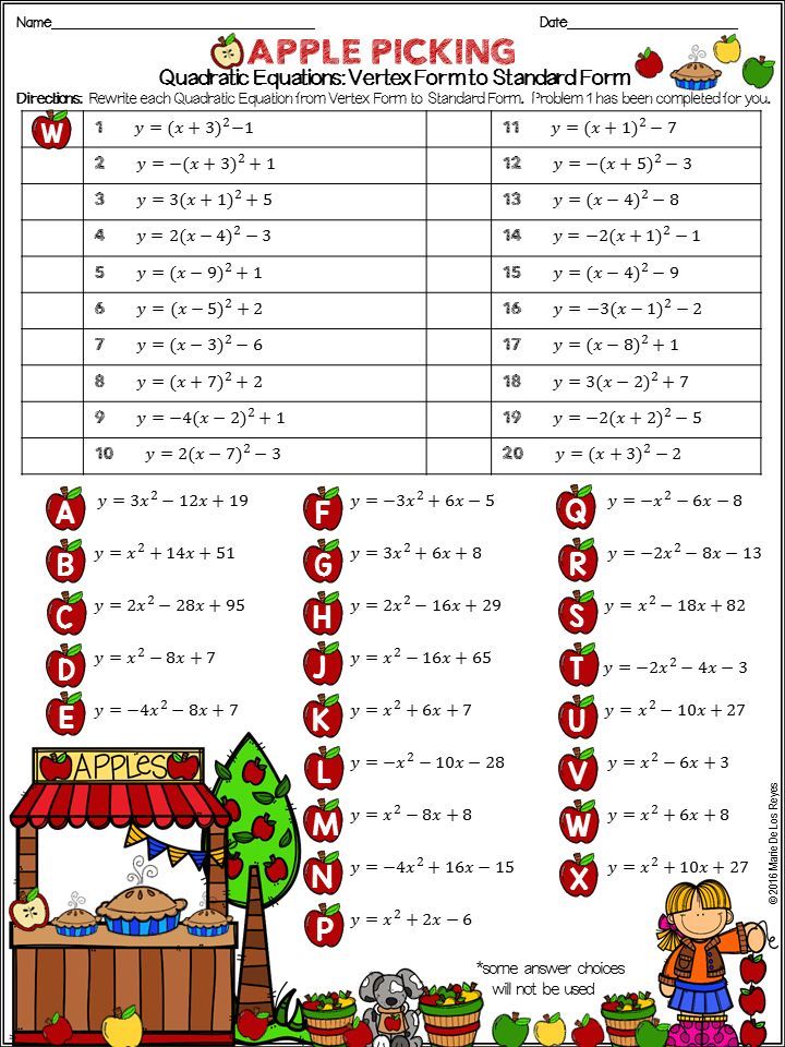 Writing Quadratic Equations Vertex