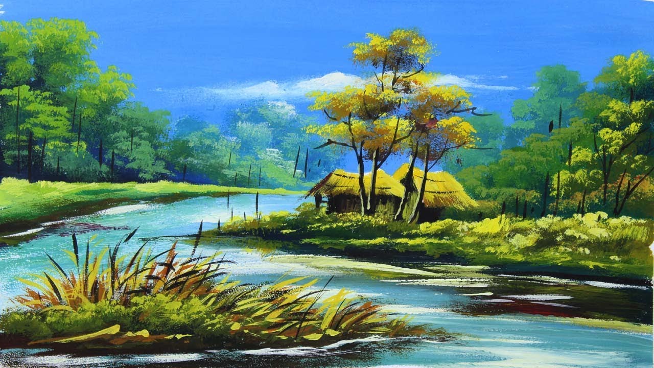 Landscape River Scenery Acrylic Painting Tutorial for