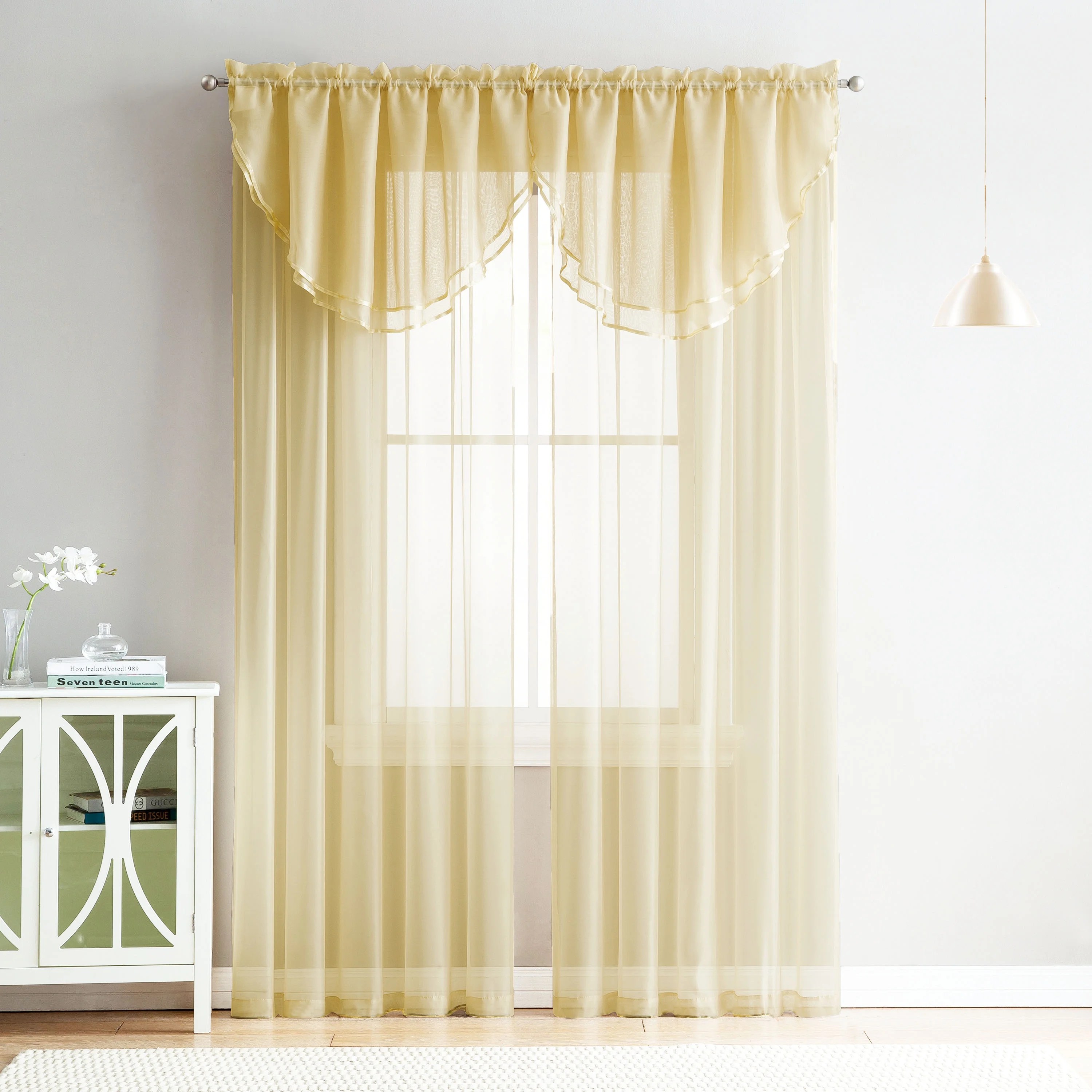 4 Piece Sheer Window Curtain Set for Living Room, Dining Room, Bay