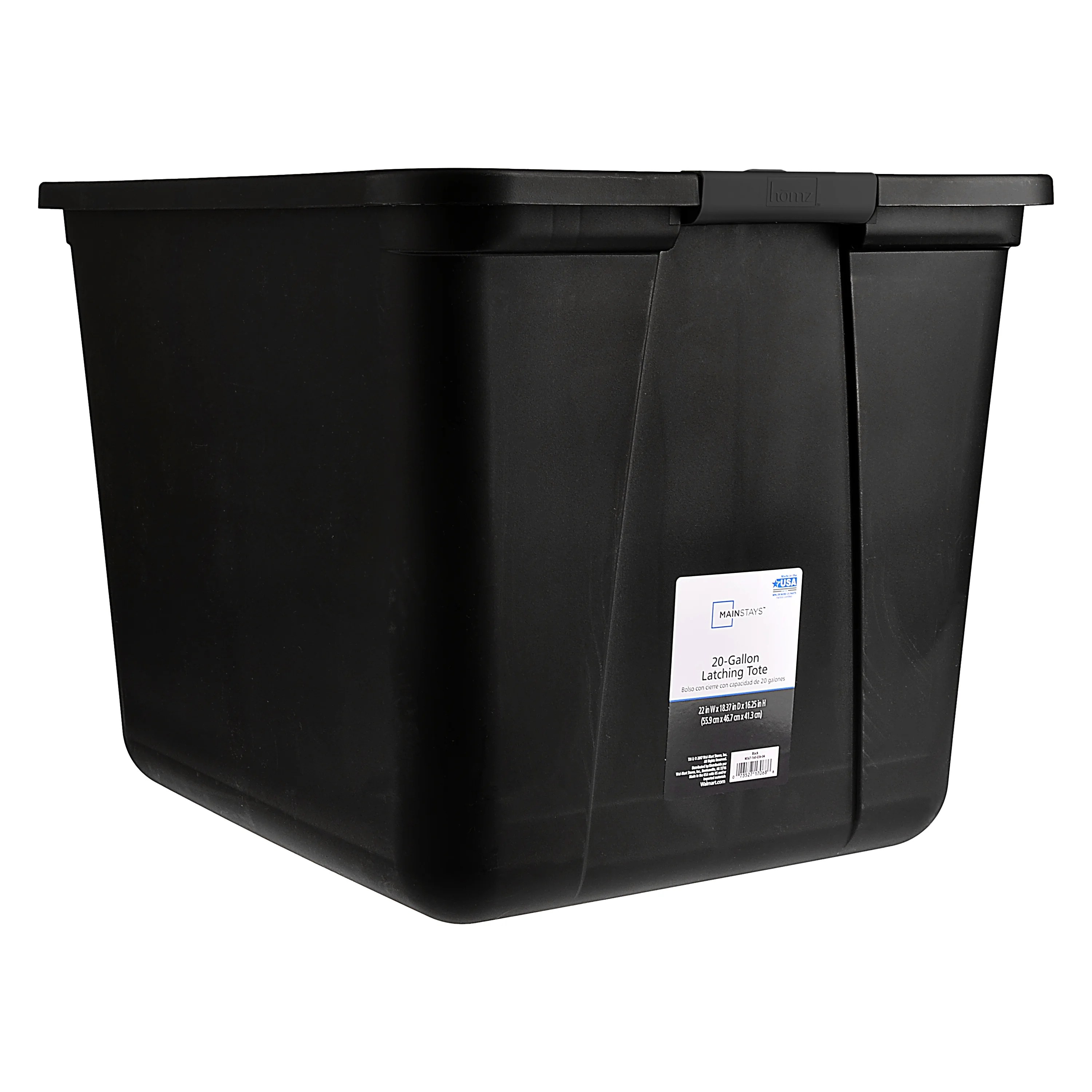 Mainstays 20 Gallon Latching Storage Container, Black Base and Lid, Set of 2