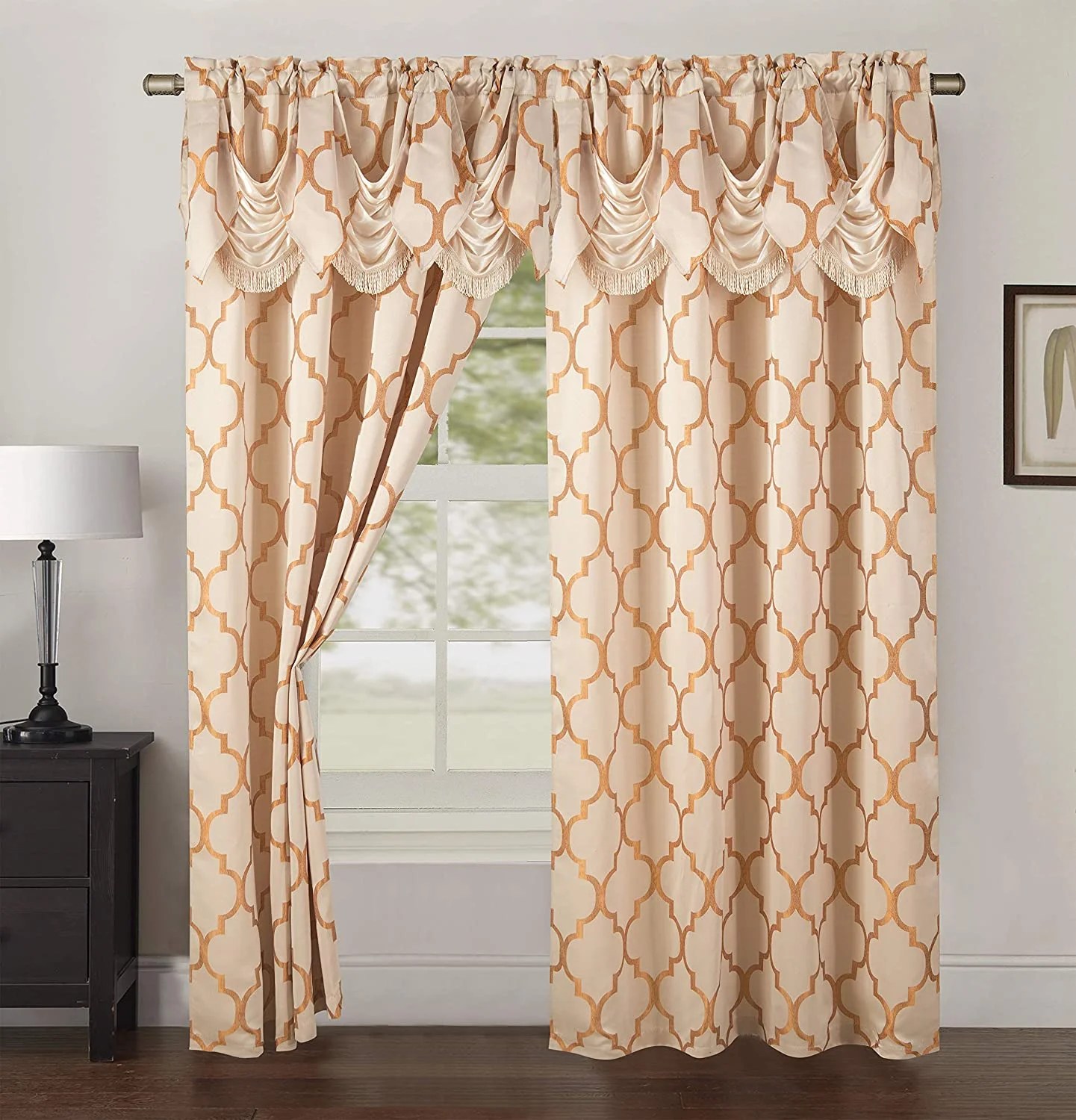 Elegant Comfort Quatrefoil Jaquard Look Curtains with Pleated Attached