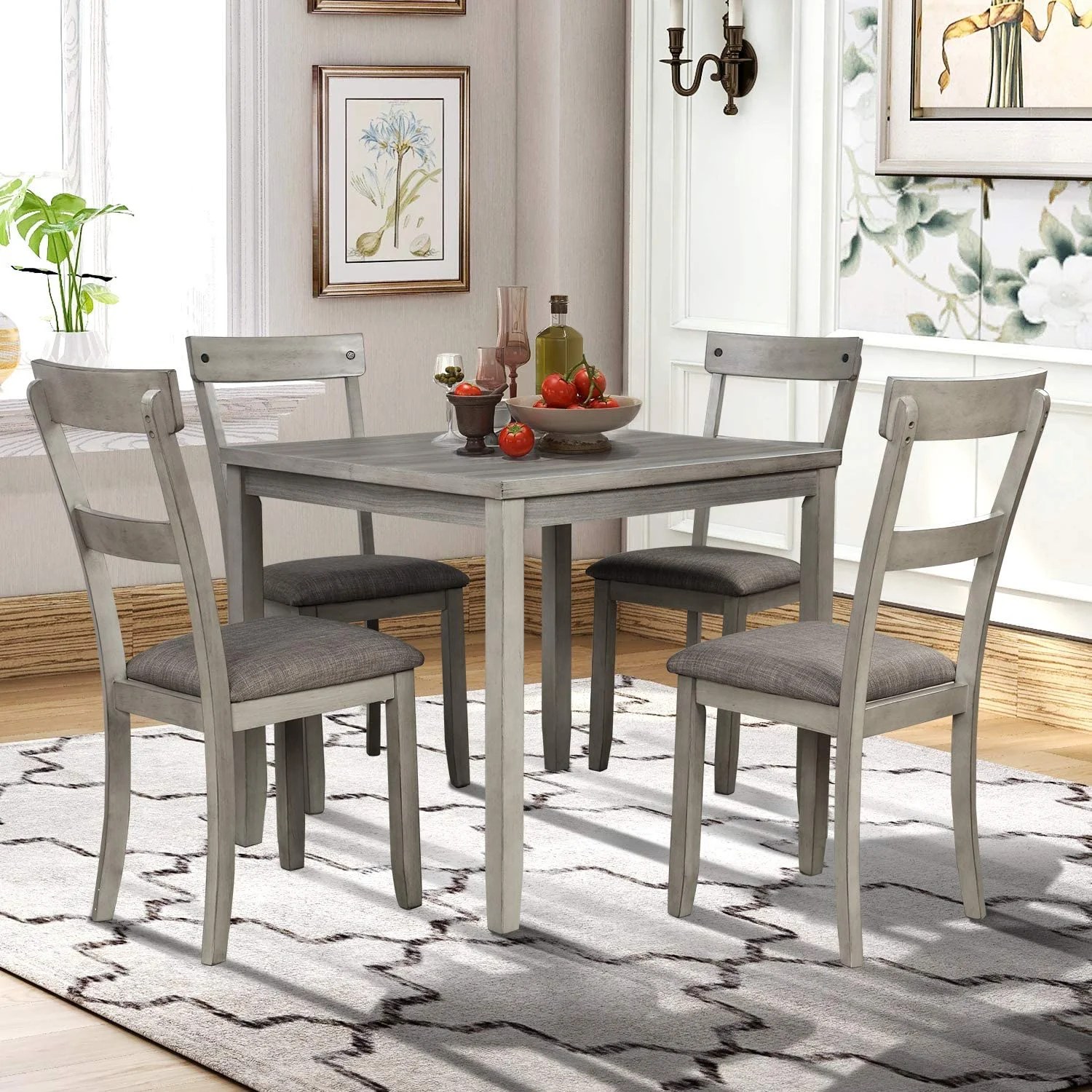 5 Piece Dining Table Set Industrial Wood Kitchen Table and 4 Padded Chairs 5 Piece Dining Room