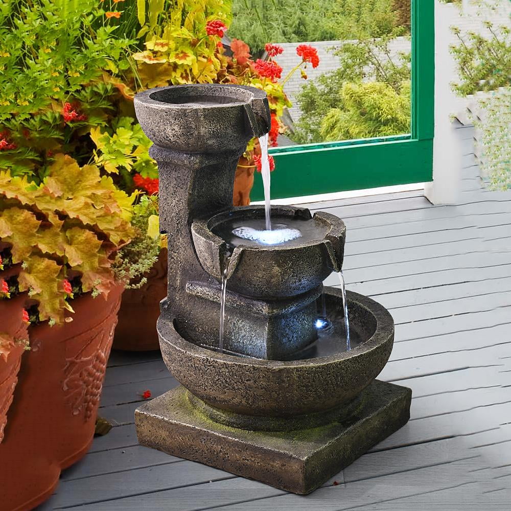 Watnature Indoor/Outdoor Water Fountain with LED Light Soothing Resin