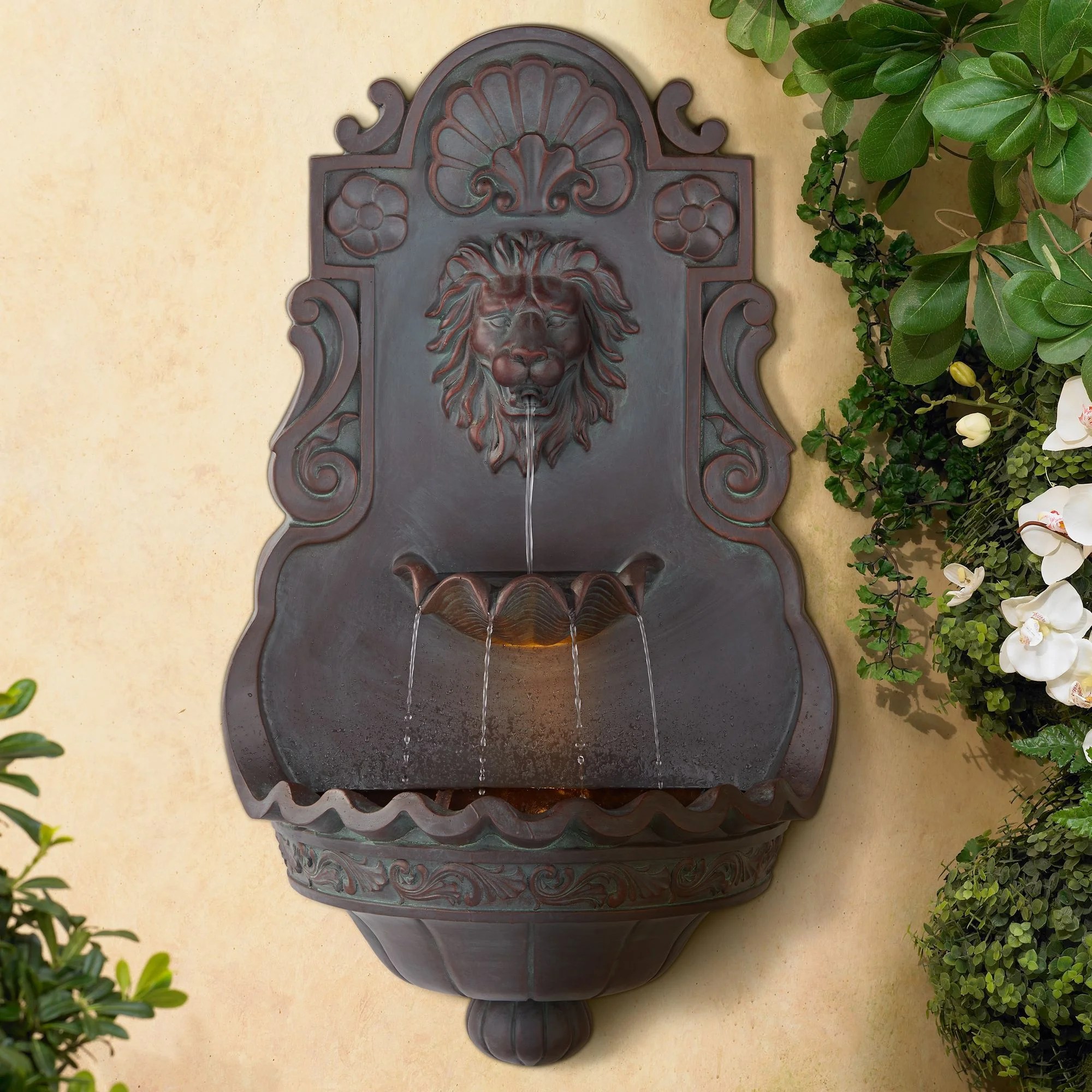 John Timberland Roman Outdoor Wall Water Fountain with Light 31 1/2