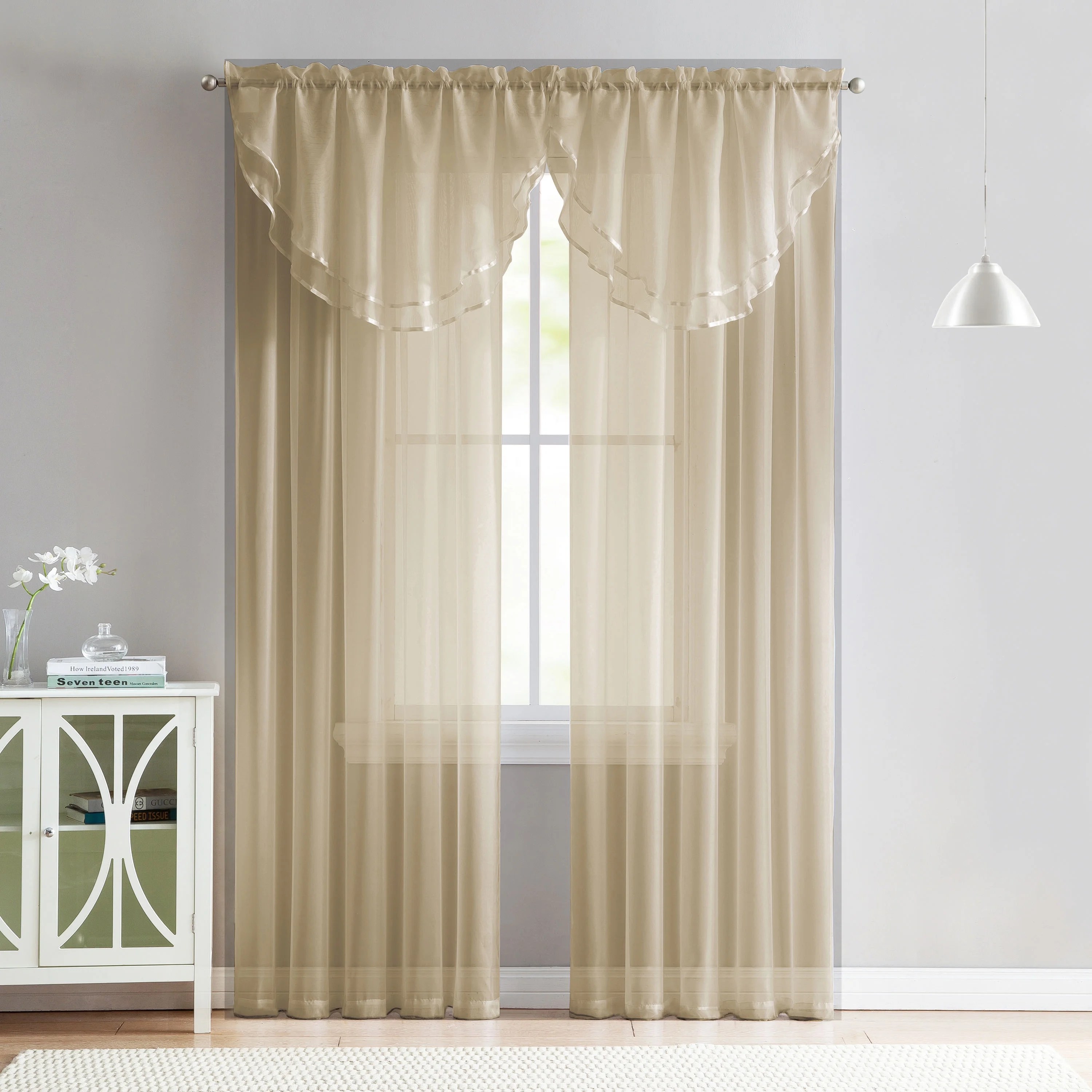 4 Piece Sheer Window Curtain Set for Living Room, Dining Room, Bay