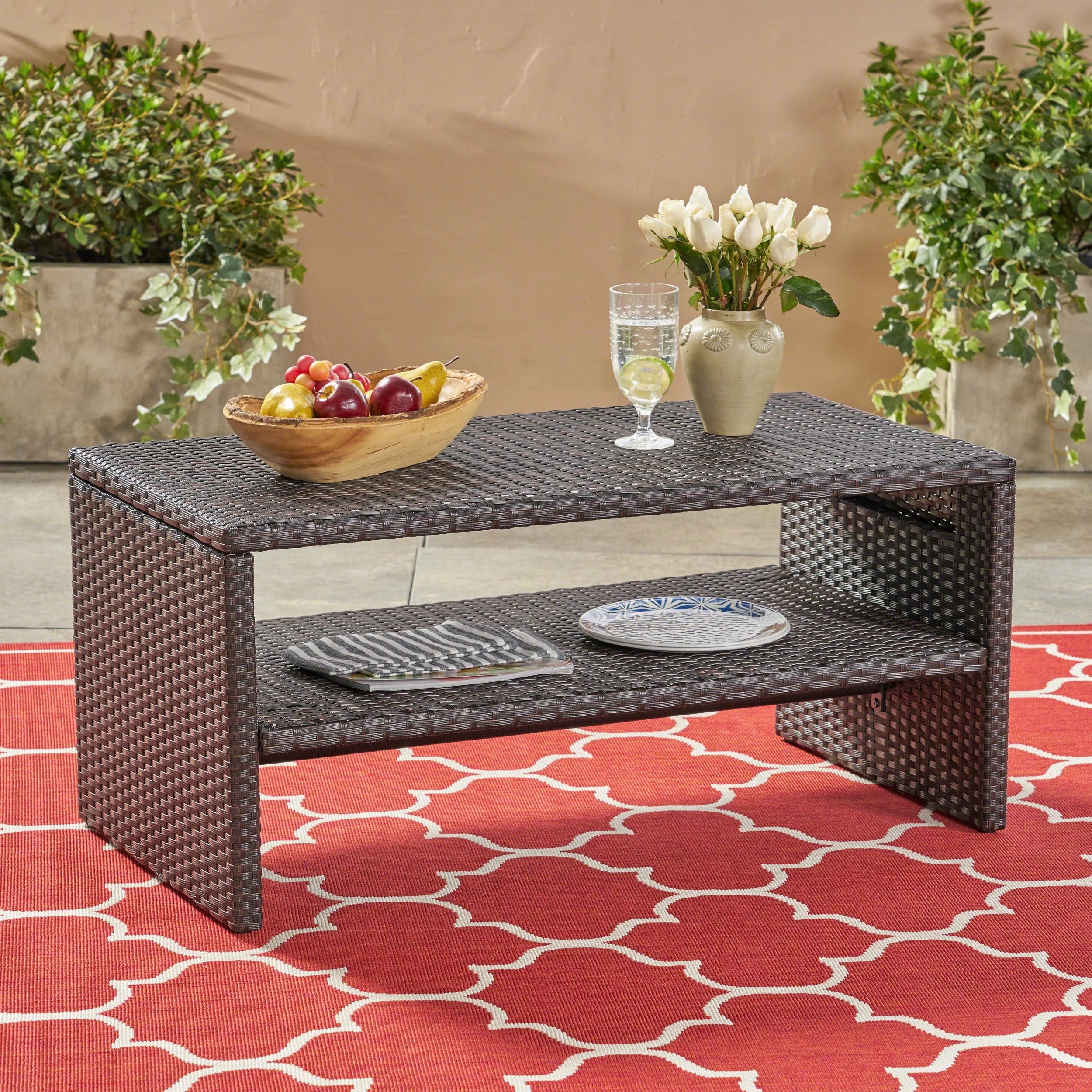 Anton Outdoor Wicker Coffee Table, Dark Brown