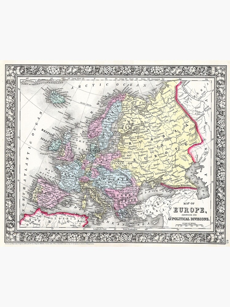 "Vintage Map of Europe, 1860" Poster by historyphoto Redbubble