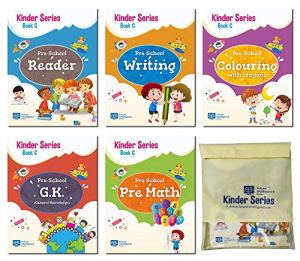 UKG Books for Kids CBSE – ALL IN ONE BOOK SET – English Alphabets, English Writing, Maths, GK, Colouring 4-6 years [276 pages] + Books Pouch