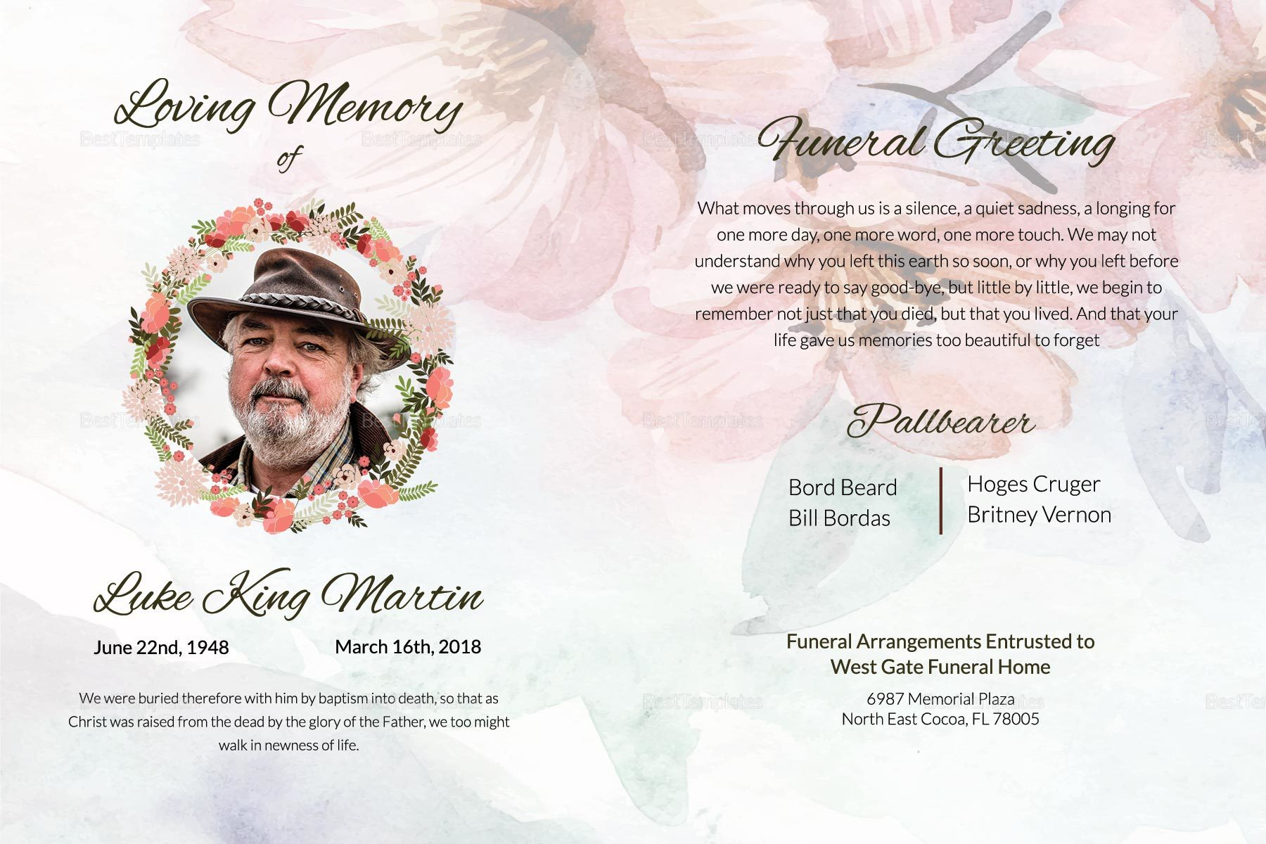 Funeral Announcement Cards Templates