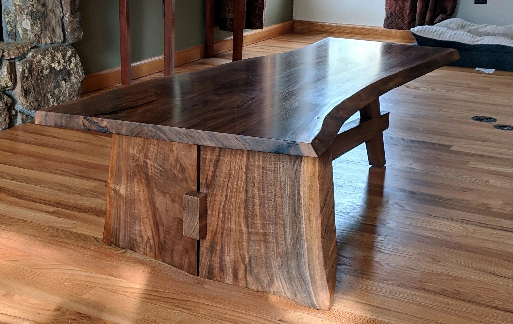 Hand Crafted Mid Modern Walnut Slab Coffee Table by Kolva Fine Woodworking