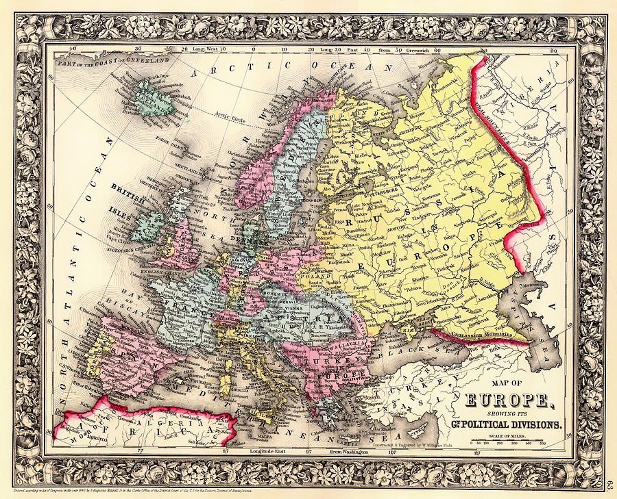 Antique Map of Europe 1860 Drawing by Mountain Dreams Fine Art America