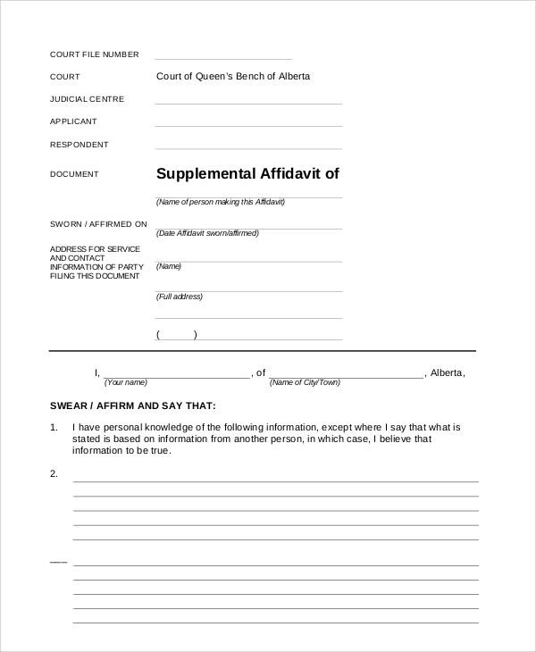 Printable Blank Affidavit Form