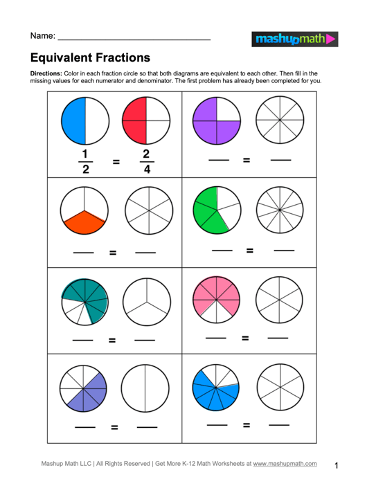 Equivalent Fractions 3rd Grade Resources, Worksheets and Activities