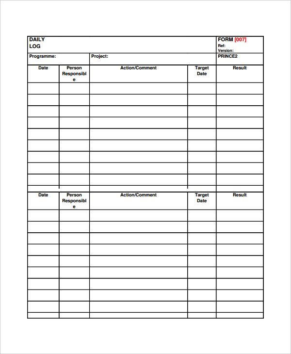 Daily Log Template 09+ Free Word, Excel, PDF Documents Download