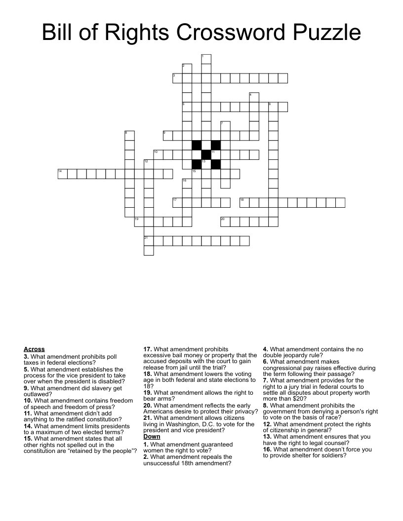 Workers Rights Practice Worksheet Crossword Puzzle - Printable Word ...