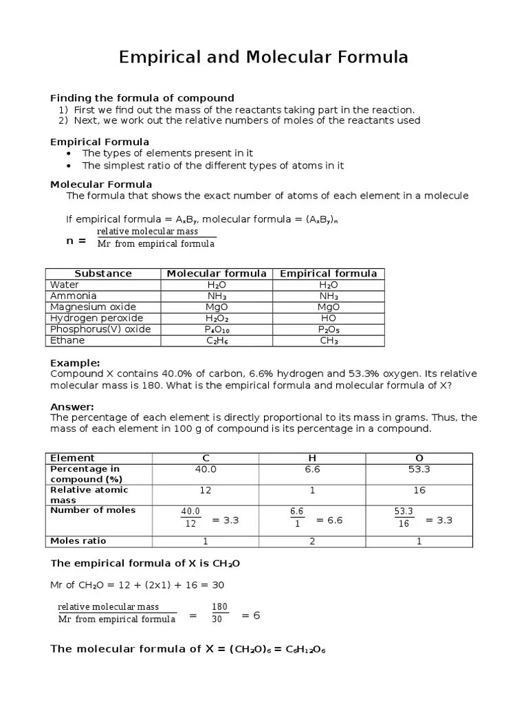 Empirical and Molecular Formula