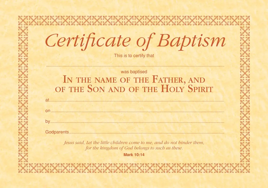 Printable Baptism Certificates - Printable Templates Wonderland