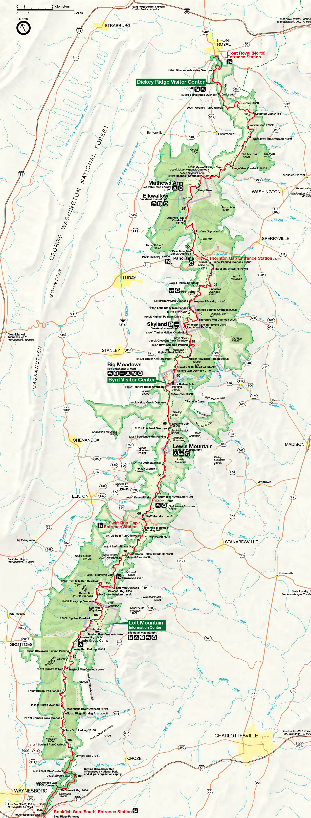 Skyline Drive Trail Map Map Of Skyline Drive Map Of The World