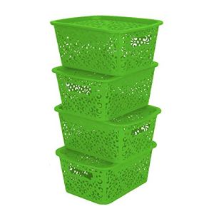 Cutting EDGE Turkish Baskets with Lid for Kitchen | Vegetables | Toys | Accessories (Set of 4, Green, Small, Dimension:- 23.5X17X10.1 cm)