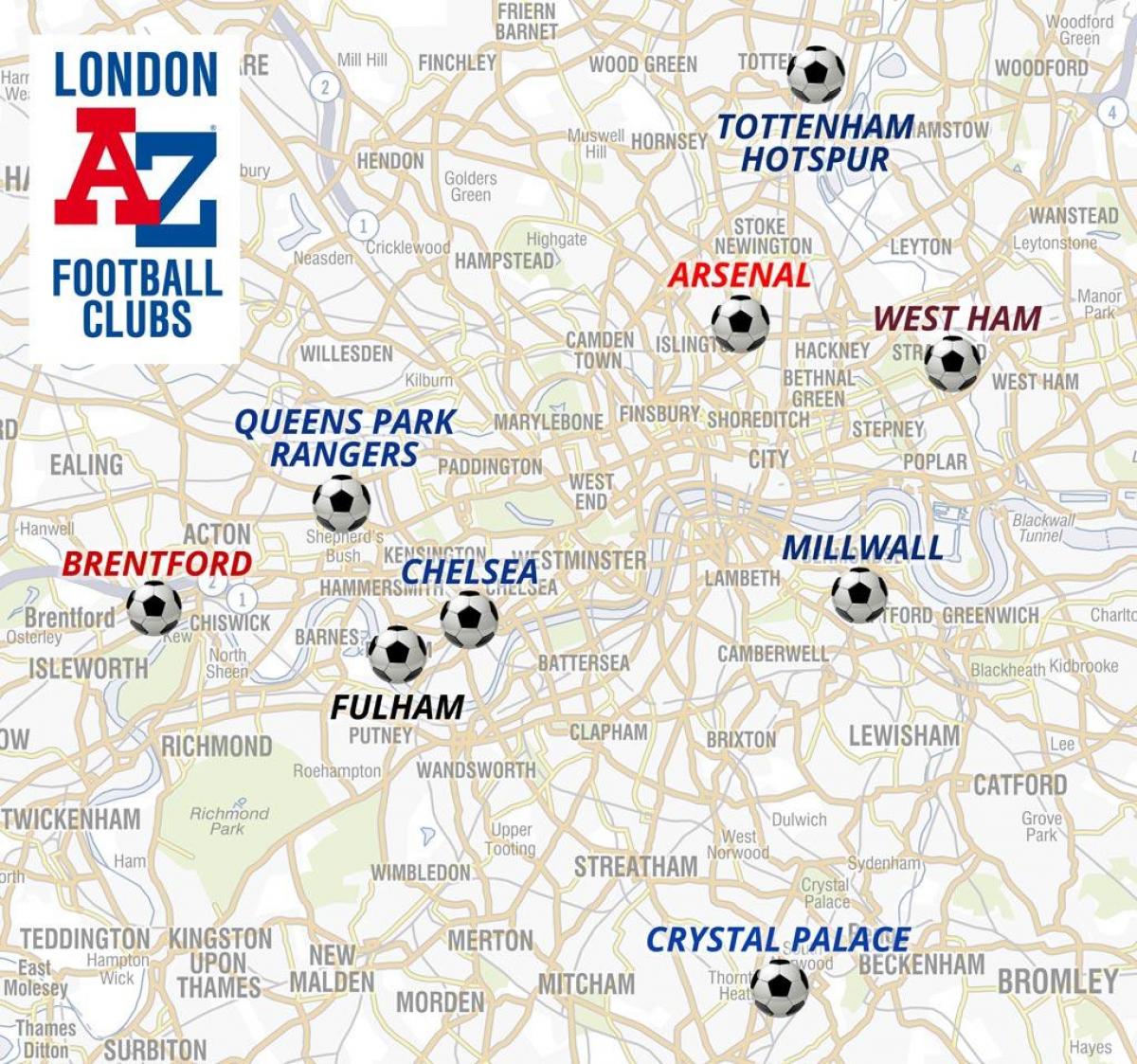 London football stadiums map Map of footbal stadiums London (England)