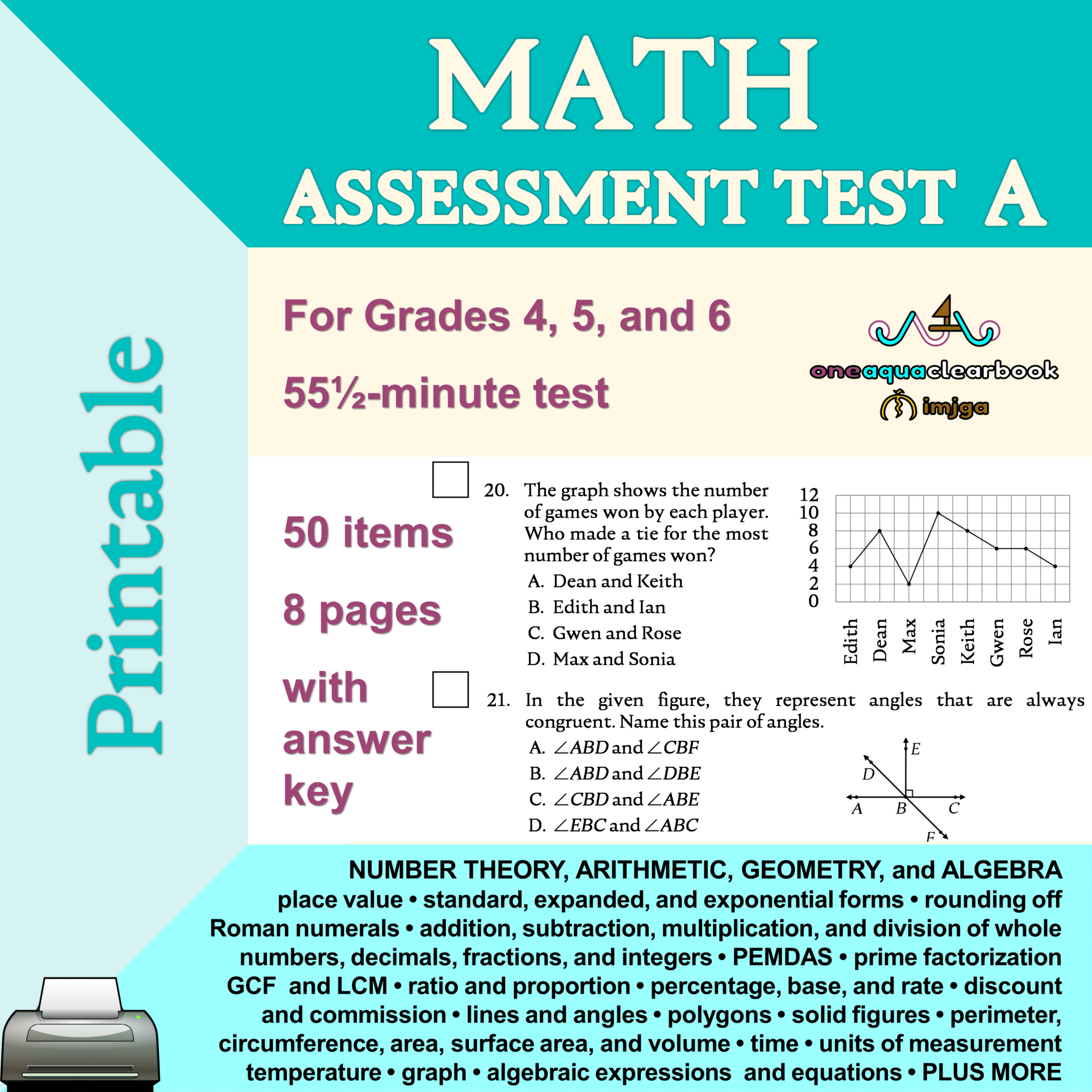 Math Assessment A (PDF) for Grades 4, 5, & 6 | Made By Teachers